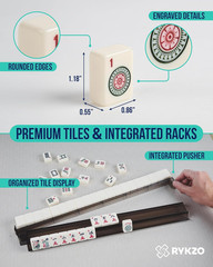 American Mahjong Set with 166 Engraved Tiles, Racks with Integrated Pushers, Til