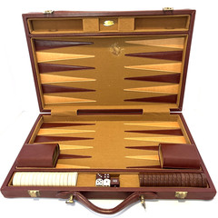 Fred Roberts S.F. Backgammon Set Leather Canvas Case Bakelite Brown Cream Ivory