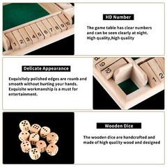 1-4 Players Shut The Box Dice GameClassic 4 Sided Wooden Board Game with 10 D…