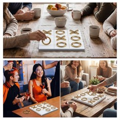 11.8×11.8 Inch Tic Tac Toe Wood Game Board Coffee Table Decor Modern Wooden f…