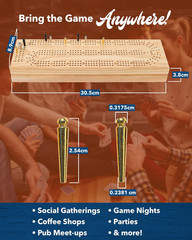 Wooden Cribbage Board Game Set, Continuous 3 Track for 2-3 Players, Travel Cribb