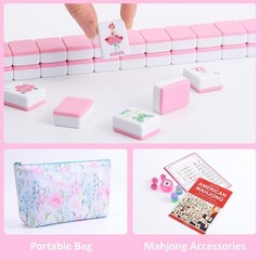 Mahjongolé 2026 American Mahjong Tile Set 160 Pink Tiles Floral Bag Open Box