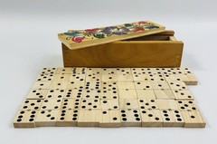Vintage Hand Painted Wooden Dominoes Set Floral Mexican Folk Art Box 28 Pcs