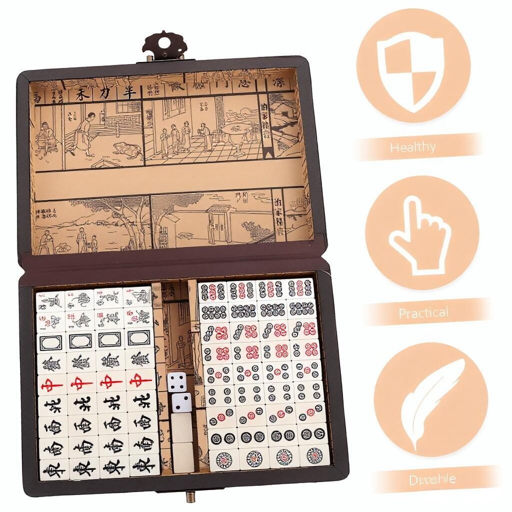 Vintage Chinese Mahjong Set Traditional 144 Tiles Mah-Jong Game Set w/ Case Box