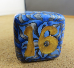 Jena’s Handmade Backgammon Doubling Cube Blue Gold Gray One of A Kind #268