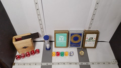 ODD LOT, Various / MISC Game Pieces Dice, Sand Timer, GEMACO Cards – USED