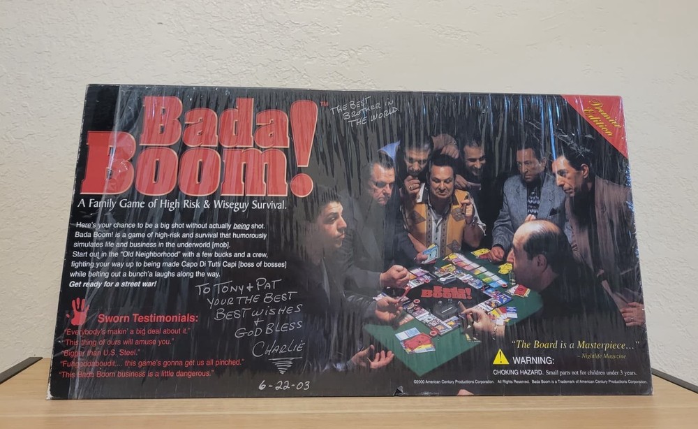Bada Boom! Board Game 2000 Sealed Premier Edition Mafia Sopranos Style Signed