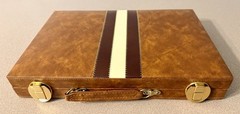 VTG Backgammon Briefcase Game Set Brown Faux Leather Racing Stripe Complete