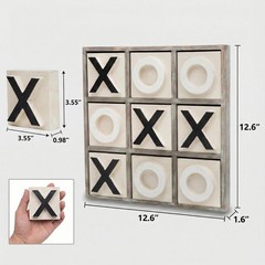 JEVERGN 12.6″ Large Wooden Tic Tac Toe Game, Rustic Coffee Table Game, Wood F…