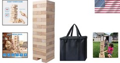 Giant Tumble Tower – 54 Pine Wooden Blocks for Family Fun, 2FT to 4FT High