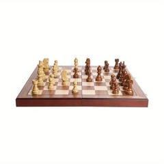 20″ Extra Large Folding Chess Set – Walnut Wood Board & Weighted PVC Pieces –