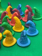 Board Game Pawns, Meeples & Wizard Hat Tokens Lot Assorted Multicolor 58 pieces