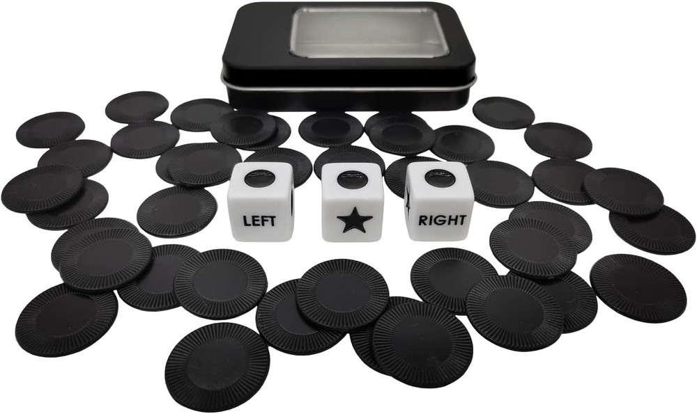 Left Right Center Dice Game Prime Set with 3 Dices + 40 Chips.Left on the Produc