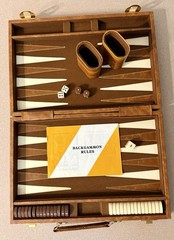 VTG Backgammon Briefcase Game Set Brown Faux Leather Racing Stripe Complete