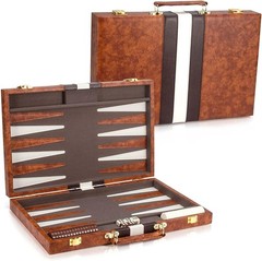 Backgammon Set, 15 Inches Classic Board Game with Leather Case, Folding Board…