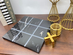 Marble Tic Tac Toe Game for Living Room Decor Centerpiece Black and Gold XO with