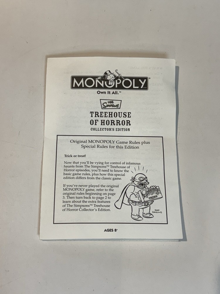 Monopoly The Simpsons Treehouse of Horror 2005 Replacement Game Instructions