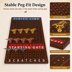 Jyquorp Horse Race Board Game Wooden Kentucky Derby Party Large, Walnut