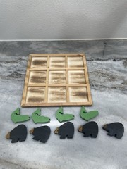 Wooden Tic Tac Toe Bear Fish Family Game Rustic Cabin Lodge Decor