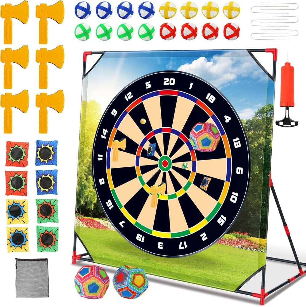4-in-1 Backyard Sport Game Set: Golf, Axe Throwing, Soccer & Bean Bags