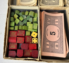 All ORIGINAL WWII Era Monopoly Game Composite Wood Pieces