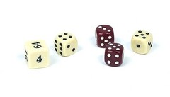 BACKGAMMON DICE SET IVORY AND MAROON 7/16 SQ. WITH DOUBLING CUBE