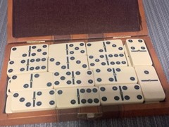 Vintage Dominoes Set Ivory Black 28 Tiles in Travel Case