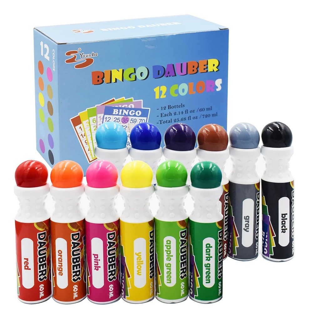 Mixed Color Dot Markers Set of 12 Yuanhe Bingo Daubers Dot Markers Pack
