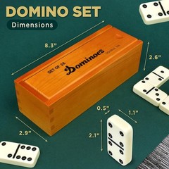 Queensell Jumbo Dominoes Set for Family Fun – 28 Double 6 Tiles in Wooden Box