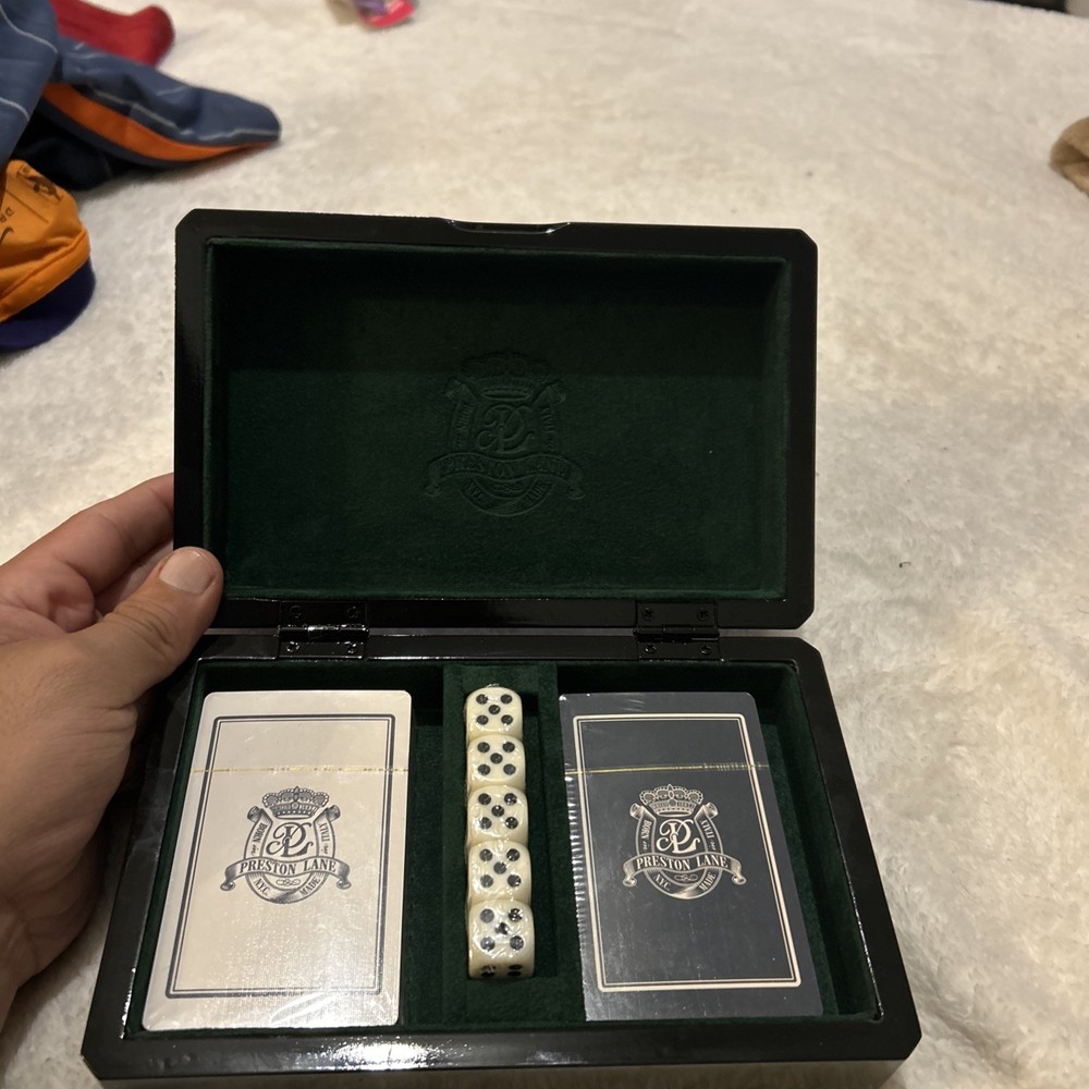 Chester Luxury Game Box – Wooden Playing Card & Dice Set with Velvet Lining –…