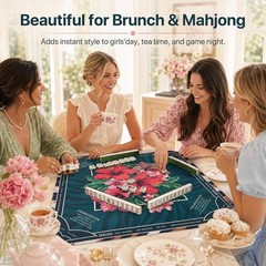 Mahjong Mat 4mm Extra Thick 33.5 Inch Non-Slip Rubber Rolled Printed Rules & Bag