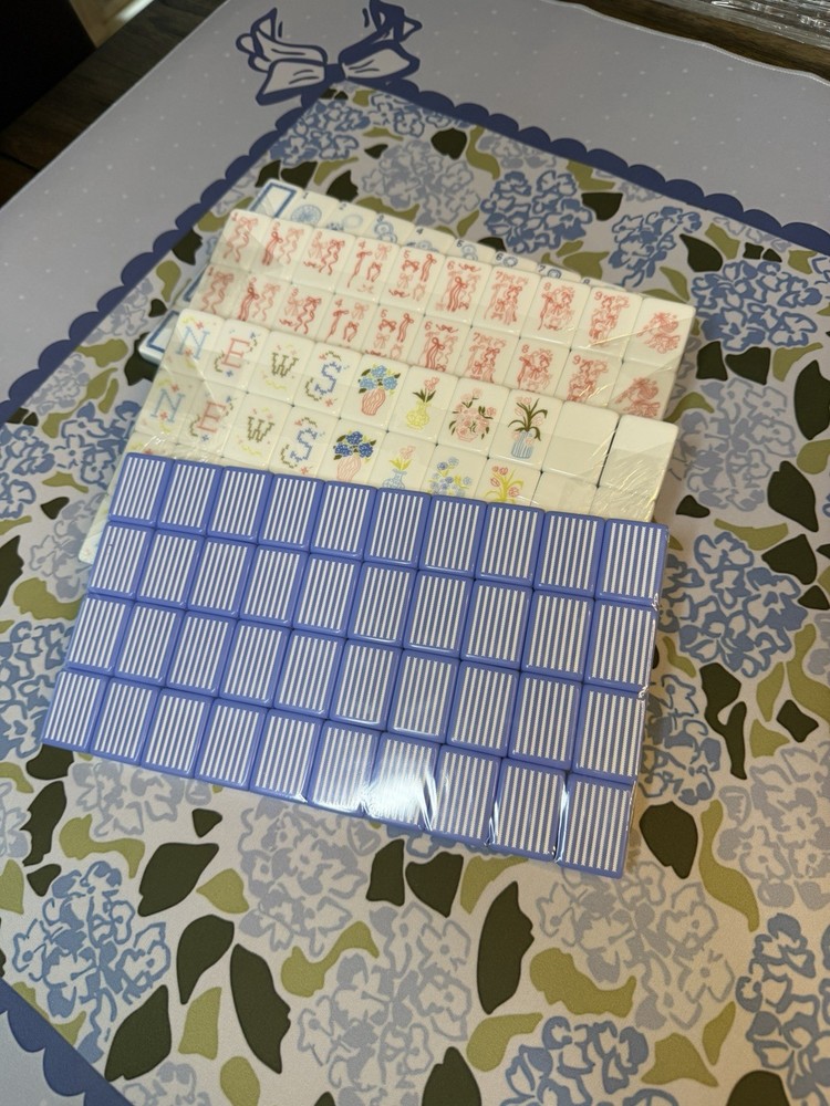 Designer Inspired American Mahjong Set | White Acrylic Tiles + Matching Mat