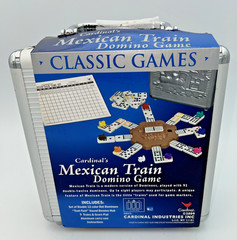 2009 Cardinal Games Mexican Train Dominoes Set NEW Unused Aluminum Carrying Case