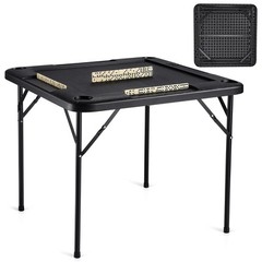 VEVOR Mahjong Table 4 Player Folding Card Table & 4 Cup Holders Chip Trays Black