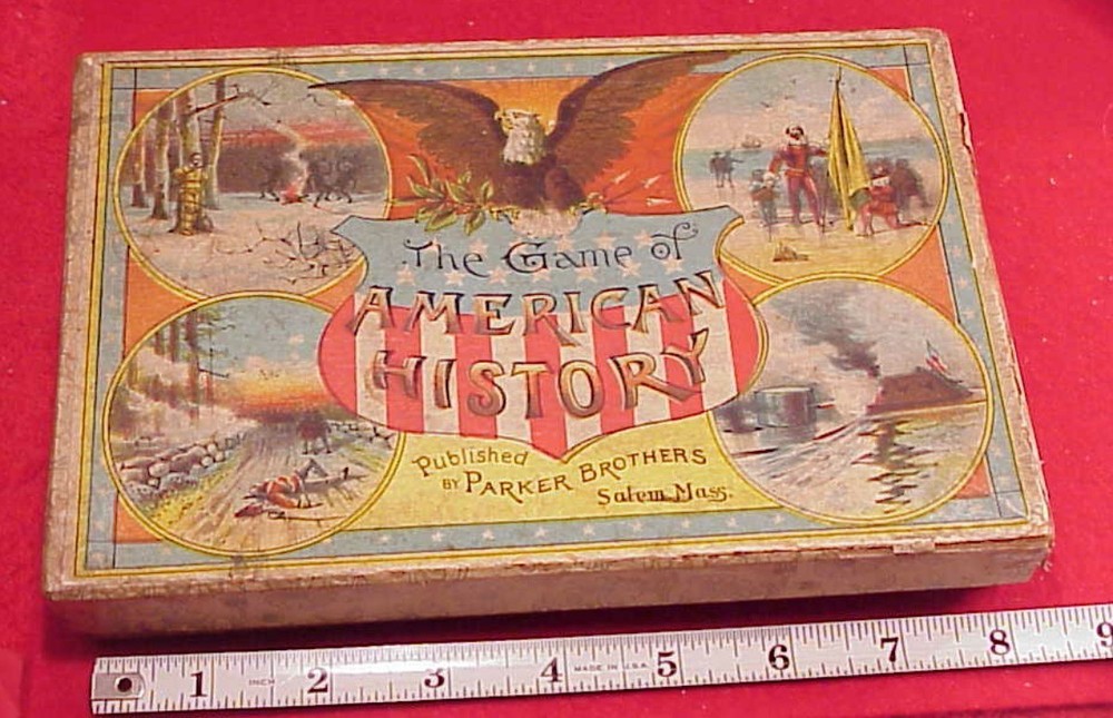 Antique 1890 Board GAME OF AMERICAN HISTORY Parker Bros Complete BOXED 8.5 X 5.5