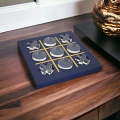 Modern Tic Tac Toe for Home Decoration with Blue Leather and Acrylic Pieces D…