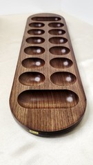Vtg FAO Schwarz Cardinal MANCALA Premiere Edition Solid Walnut Wood & Gemstones