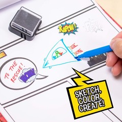 Comic Book Kit Kids 15 Page Hardcover Drawing Guide Stickers Markers Make How-to