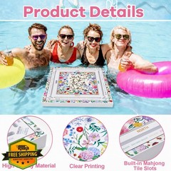 MinFyberd 19×19″ Mahjong Pool Floating Game Table Floral