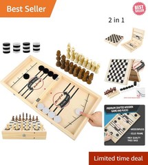 2-in-1 Fast Sling Puck Game & Chess – Wooden Battle Board for Family Fun