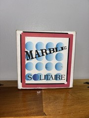 Vintage Handmade Marble Solitaire Game Solid Wood Board White Glass Marbles