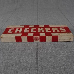Vintage Wooden Checkers 24 Piece Set Hal Sam Made in USA Embossed Wood Game Box