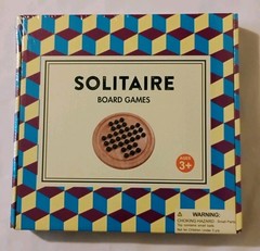 Wooden Solitaire Board Game 33 Black Glass Marbles Memory Game New