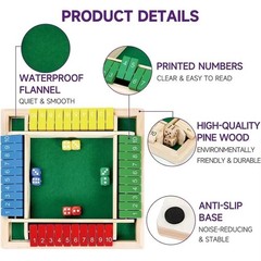 Wooden Dice Board Game Shut The Box for 4 Players Flaps & Dices Game Parent-chi*