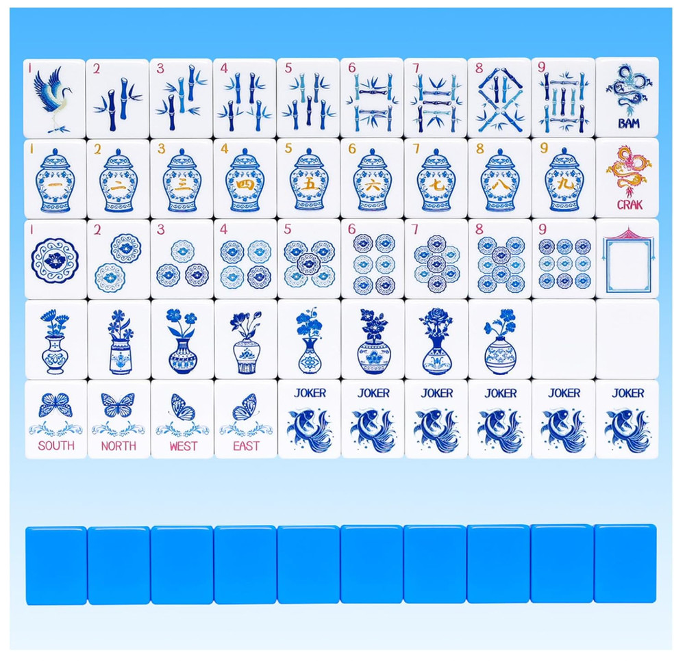 Light Blue American Mahjong Tile Set(1.2″), 160 Engraved Tiles with Mahjong Tile