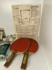 Ping Pong Set Vintage 4 Paddles Balls Rule Book Net Table Tennis