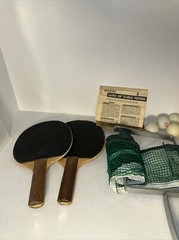 Ping Pong Set Vintage 4 Paddles Balls Rule Book Net Table Tennis