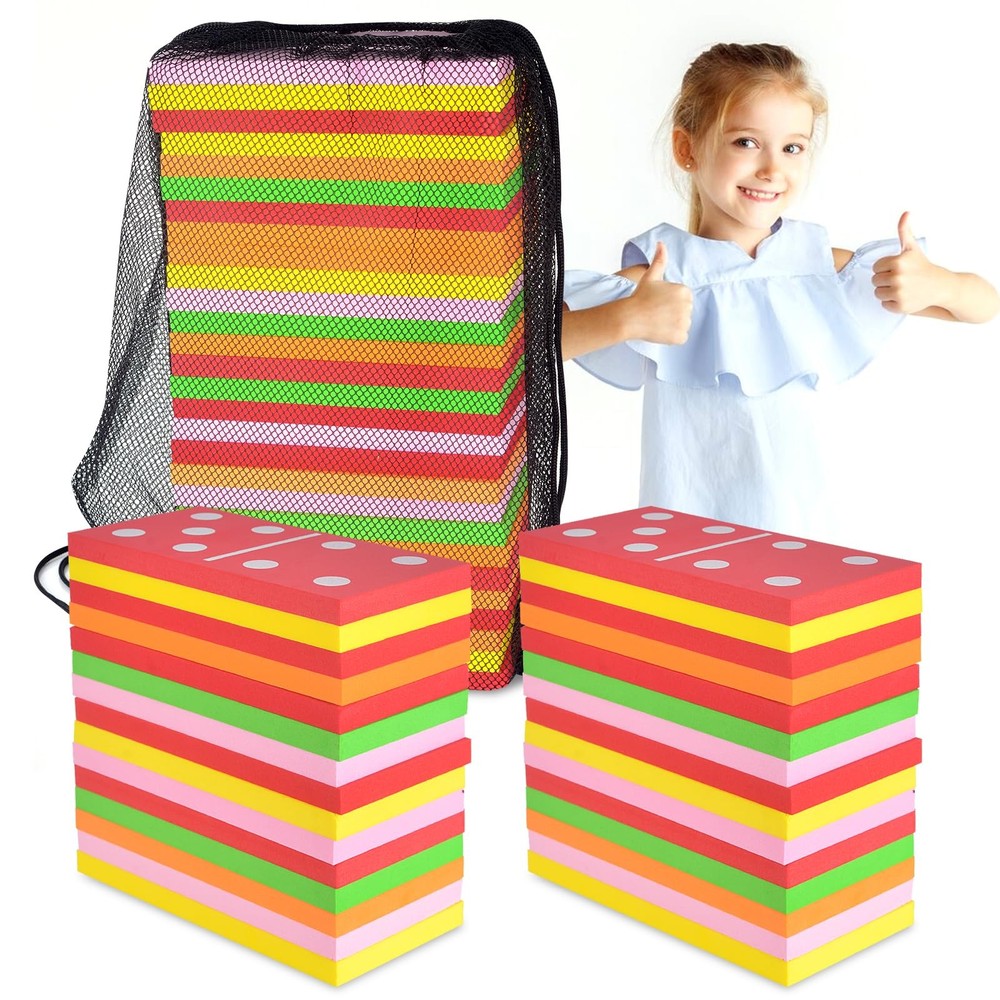 DLUGOPIS 28 Pieces Giant Lawn Dominoes Large Colorful 3.5 x 7 x 0.5 inches