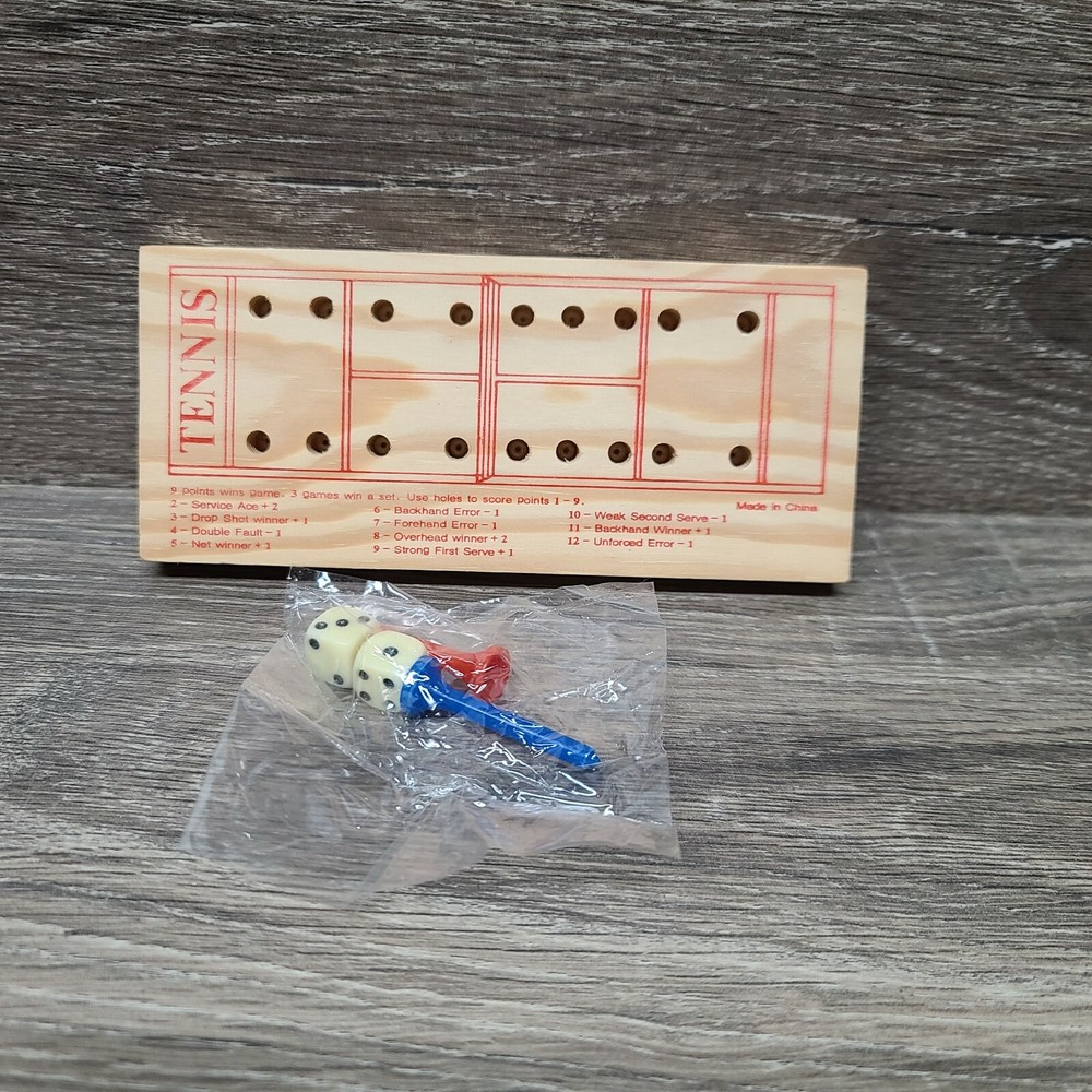 Vintage Travel Tennis Game 1990 Mfg Wood Board Peg Dice Coffee Table Art Sport
