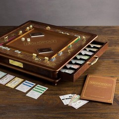 Monopoly Luxury Edition with Burl Finished Wood Cabinet